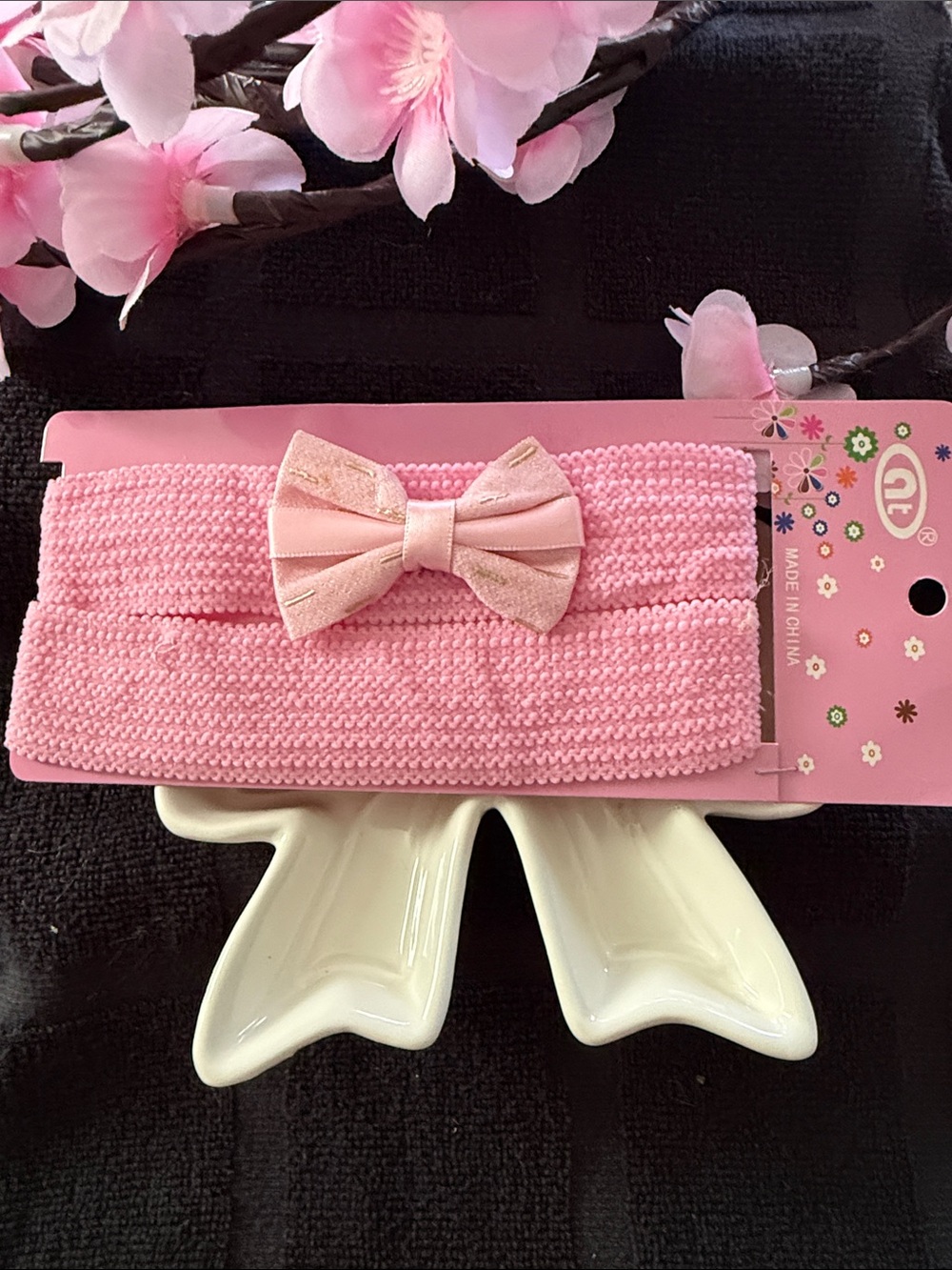 Girls' Pink Knit Bow Headband - Cute Stretch Hair Accessory